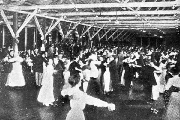 Black-and-white photo of IOPSC's past Dancing Pavilion.