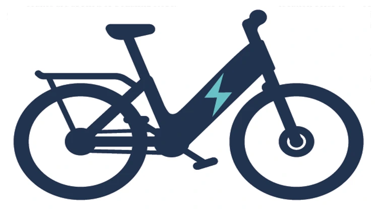 Clip art of an e-bike tied to Isle of Palms, SC's new e-bike laws.