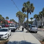 Image looking down the middle sidewalk on IOP, SC's Front Beach Blvd