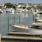 Photo of IOP, SC marina's occupided boat slips, before 2025's dredging.