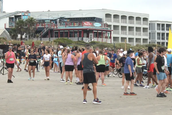 Throng of athletes getting ready for Isle of Palms, SC's annual IOP Beach Run.