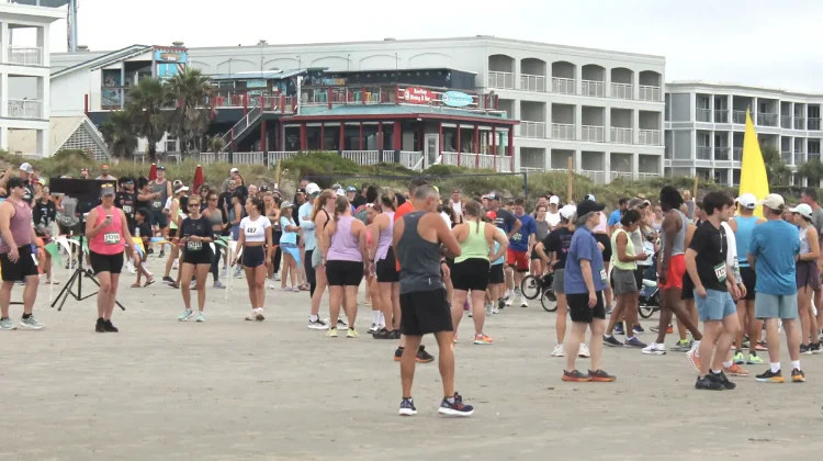 Throng of athletes getting ready for Isle of Palms, SC's annual IOP Beach Run.