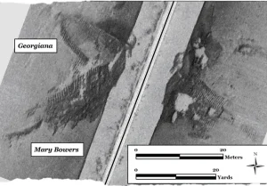 Sonar image of the Georgians and Mary Bowers, taken of the coast of South Carolina.