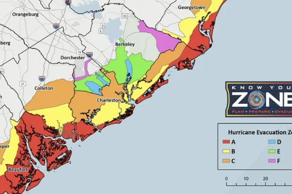 SC's Atlantic Coastline's Know Your Zone Hurricance map.