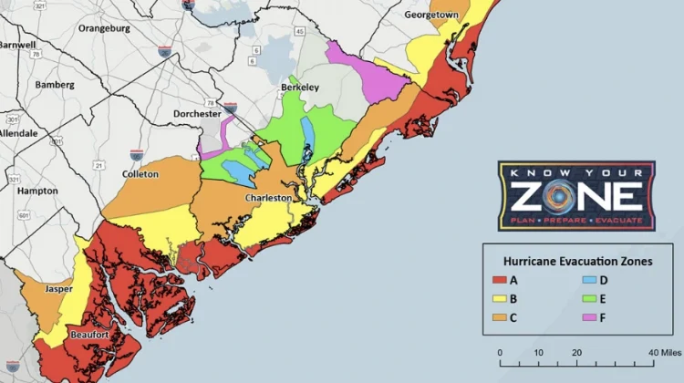 SC's Atlantic Coastline's Know Your Zone Hurricance map.