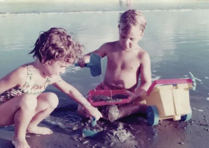 Tommy Hartnett and his sister, Lee Anne, playing on an Isle of Palms, SC beach.