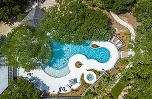 An aerial photo of the pool at Ocean Club Villas.