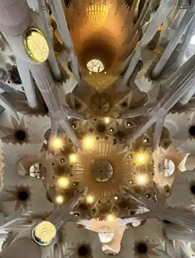 Interior photo of Gaudi’s Sagrada Familia, Roman Catholic Cathedral in Barcelona, Spain