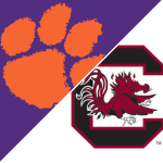 A collage of the two logos for South Carolina's two rival college football teams, Clemson Tiger and the University of South Carolina's Gamegocks.