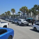 Cars parked along the road in Isle of Palms, South Carolina.